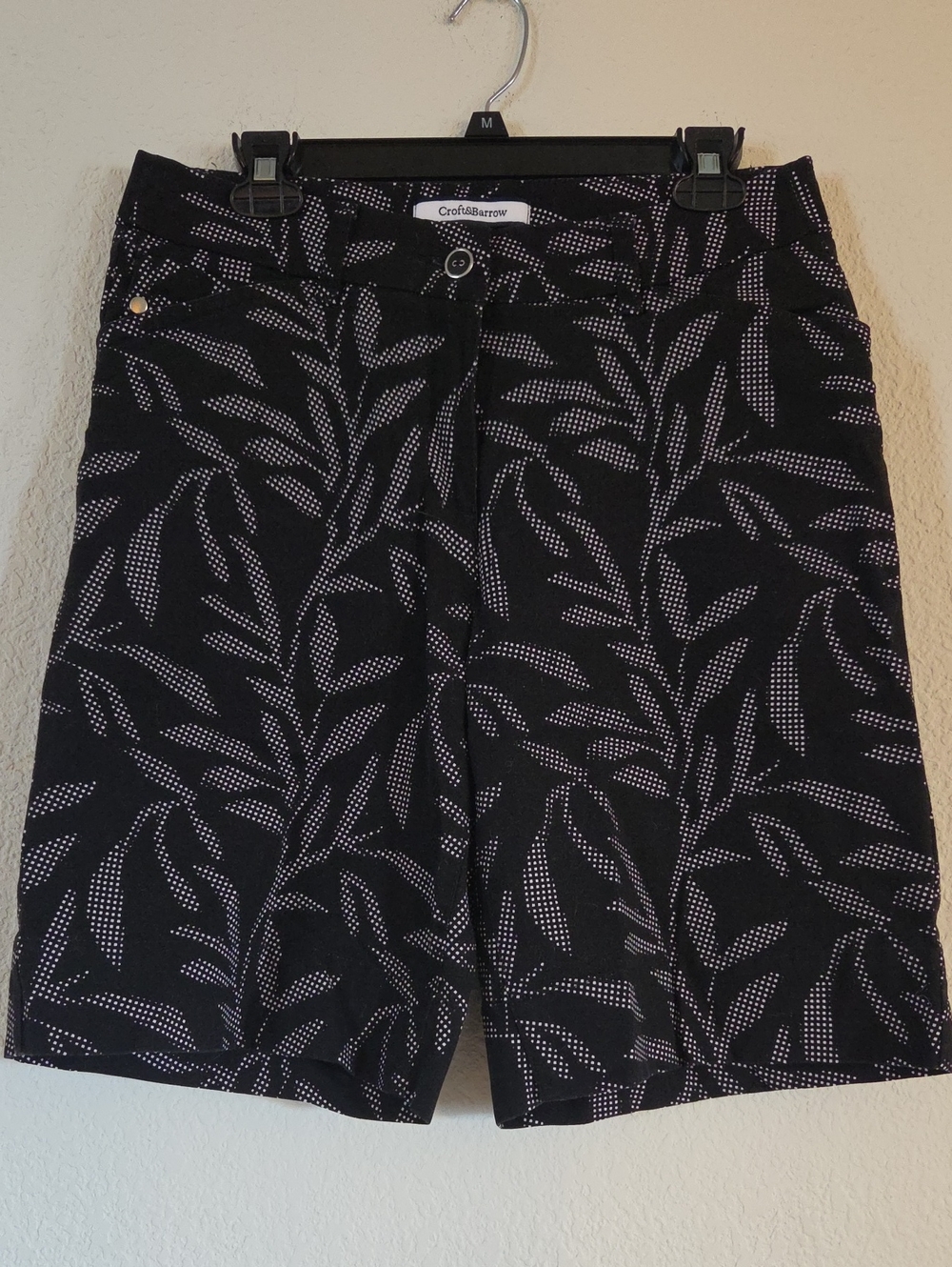 croft & barrow Black Leaf-Print Flat Front Men’s Shorts